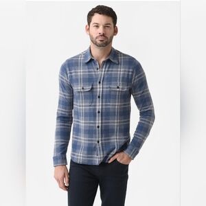 Faherty Blue and White Plaid Button-Down Soft Knit Flannel Large